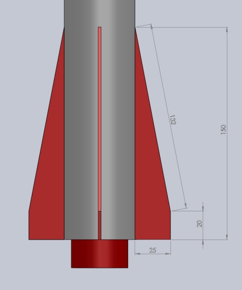 Niezbyt duże stateczniki by zminimalizować opór podczas obrotu rakiety wzdłuż dłuższej osi (obrót spowodowany silnikiem ROS)