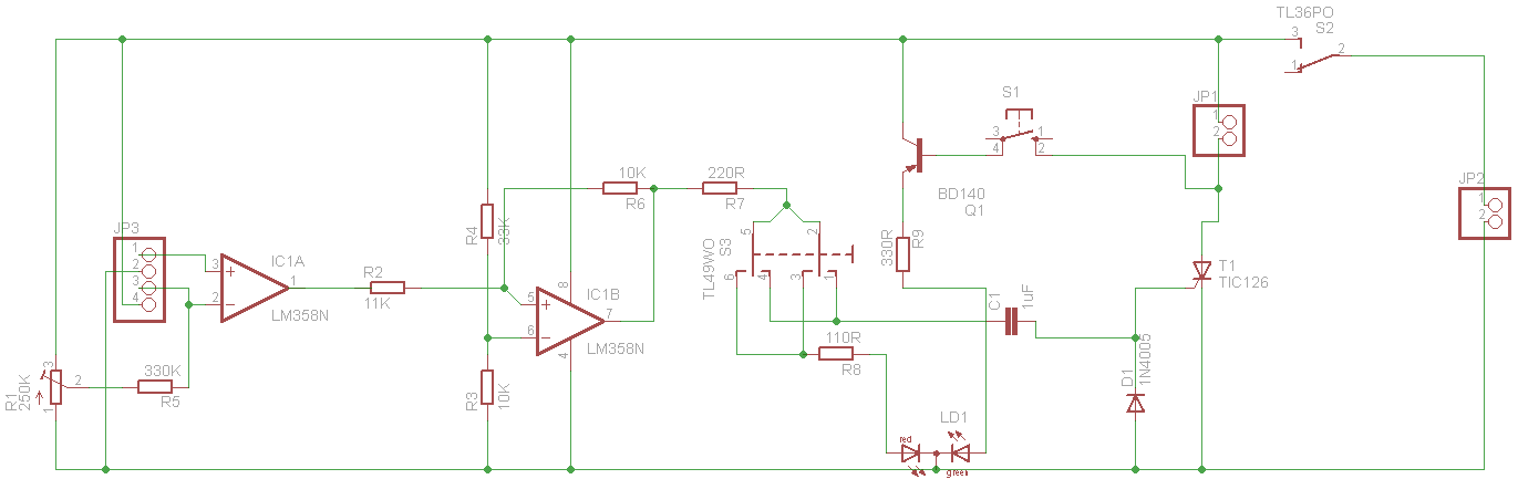 To jest schemat na podstawie którego była robiona płytka. JP3 to jest KMZ 10C. JP2 to zasilanie, a JP1 to zapalnik